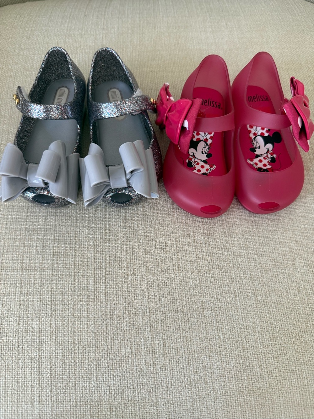 Mini Melissa Kids Pink Minnie Bow Mary Jane & Silver Glitter Bow Mary Jane Duo 5